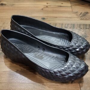 Crocs Molded Studded Ballet Flat Lightweight Metallic Pewter 11 Gray Ecocore